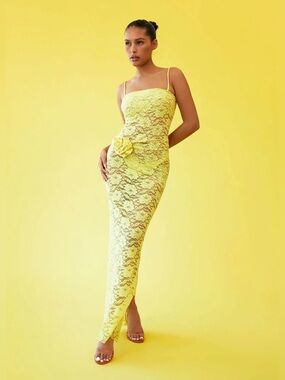 Rezek Studio Garden Lace Dress Yellow/Lemon With Flowerette Size XS